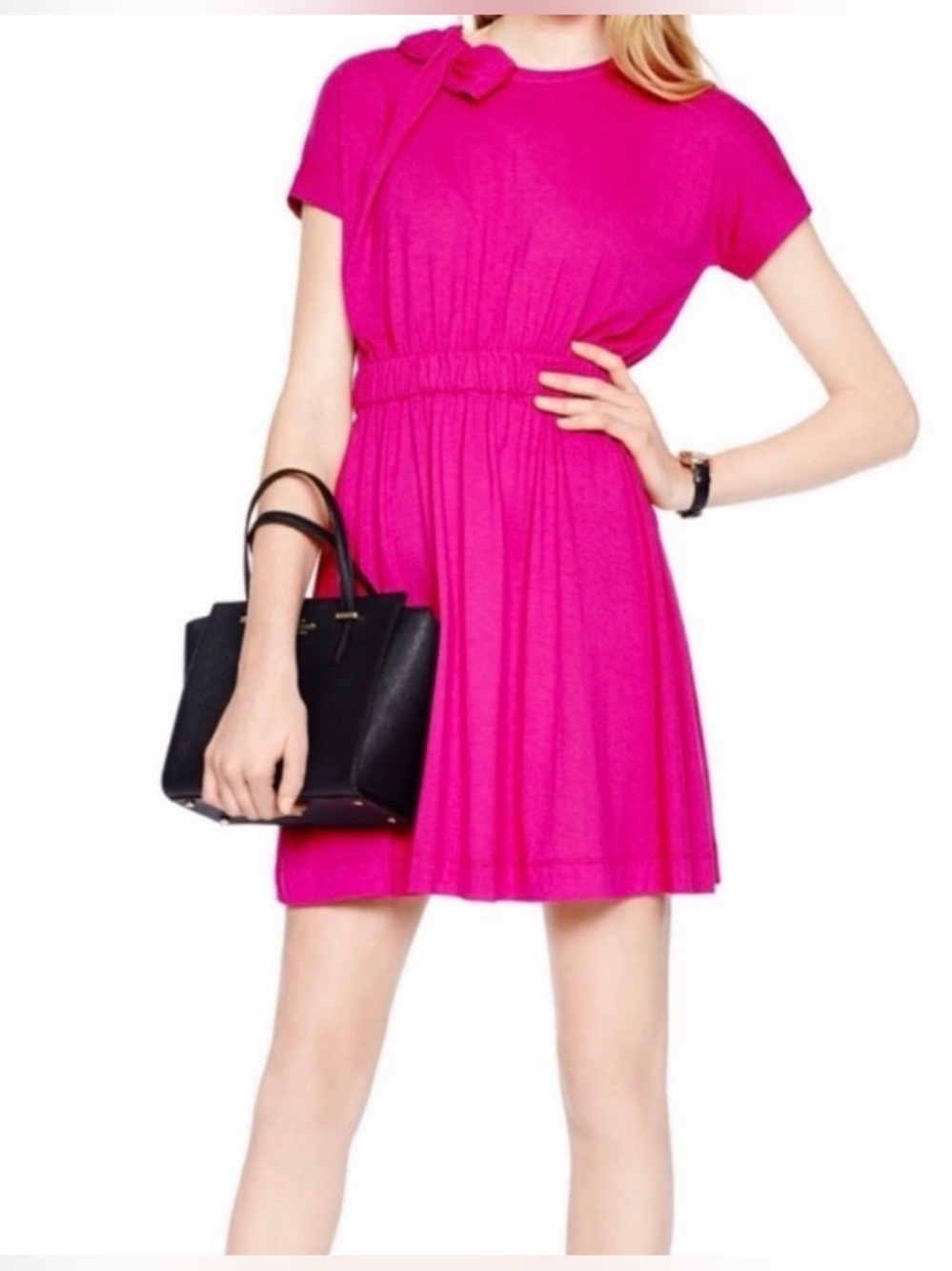Kate Spade Hot Pink Short-Sleeve Fit-and-Flare Dress